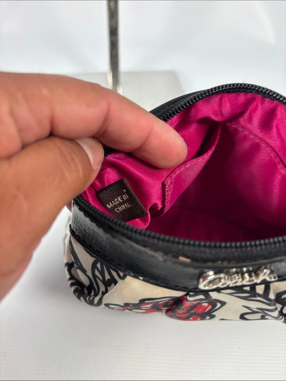 Coach Black & Red Floral Logo Small Cosmetic Pouch